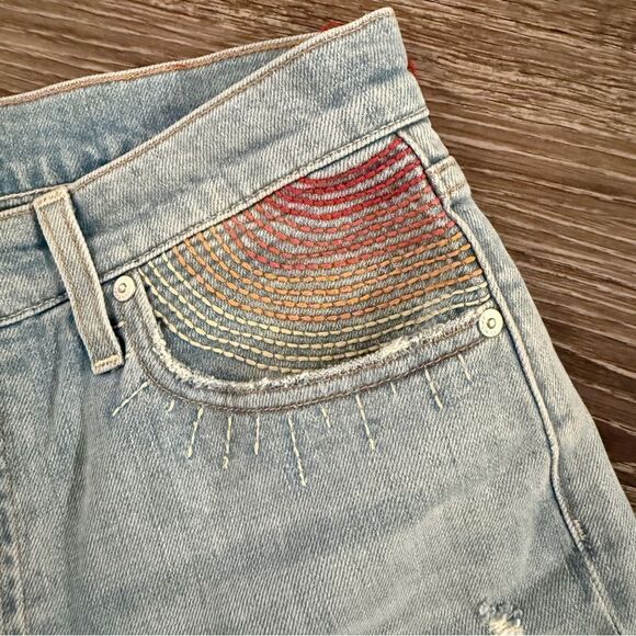 Sundry Light Denim Rolled Cuff Shorts Embroidered Pocket - Picture 2 of 5